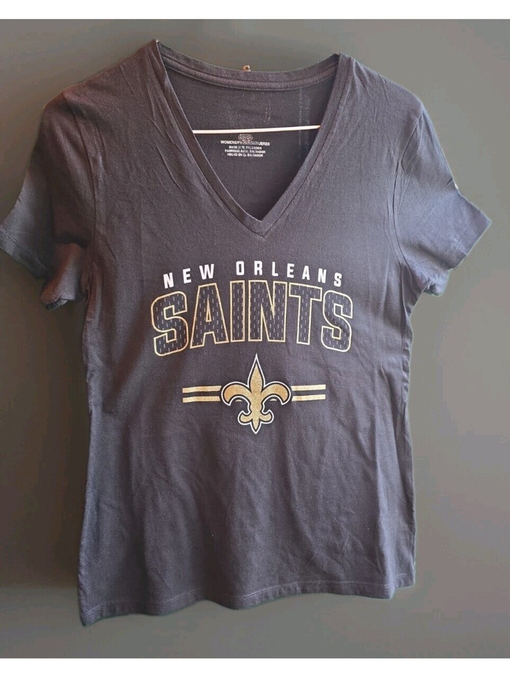 New Orleans Saints Womens Glitter V Neck T Shirt Size Small Black